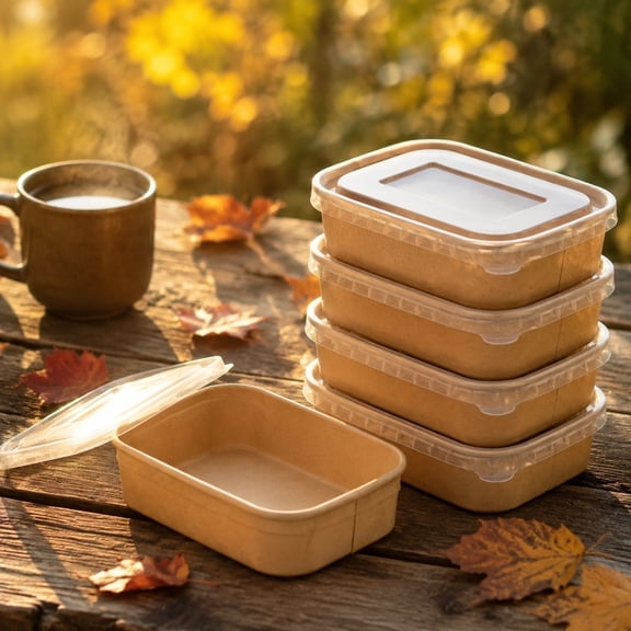 Rectangular Kraft Paper Food Containers with Lids, 500ml Thickened Disposable Meal Prep Boxes for Takeout, Salad and Leftovers, 10 Pack YYUZH