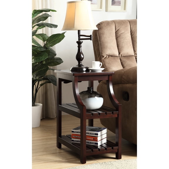 Rectangular Leg Table With Charging And 2 Open Shelves, Shelves In Finish Wood