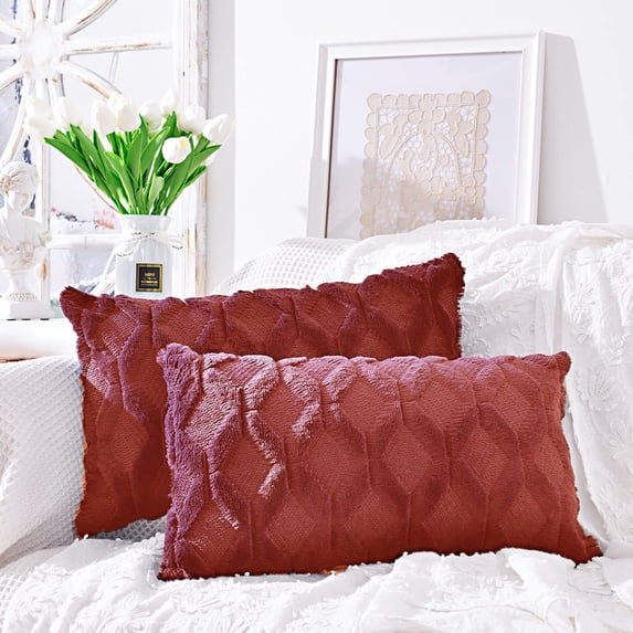 Rectangular Lumbar Plush Throw Pillow Covers, Pack of 2 Luxury Soft Pillowcases, Solid Colors, (With/Without Inserts)