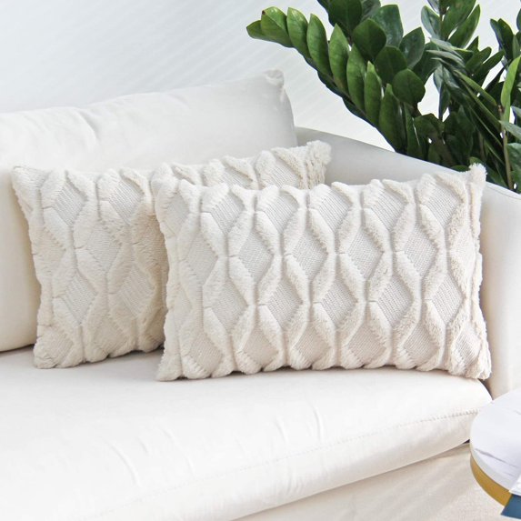 Rectangular Lumbar Plush Throw Pillow Covers, Pack of 2 Luxury Soft Pillowcases, Solid Colors, (With/Without Inserts)