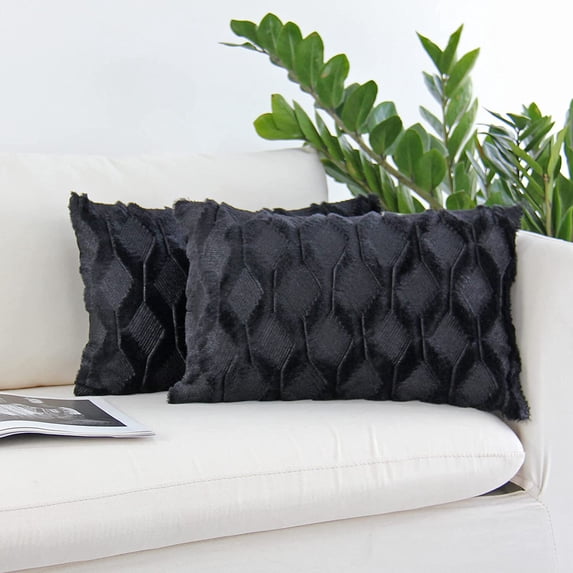 Square/Rectangular Lumbar Plush Throw Pillow Covers, Pack of 2 Luxury Soft Pillowcases, Solid Colors, 2 Kinds (Without Inserts) (Double Sides)