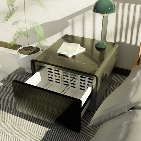 Rectangular Luxury Desk - Built - in Refrigerator & Power Sockets - Coffee Table Use - Store Drinks & Charge Electronics