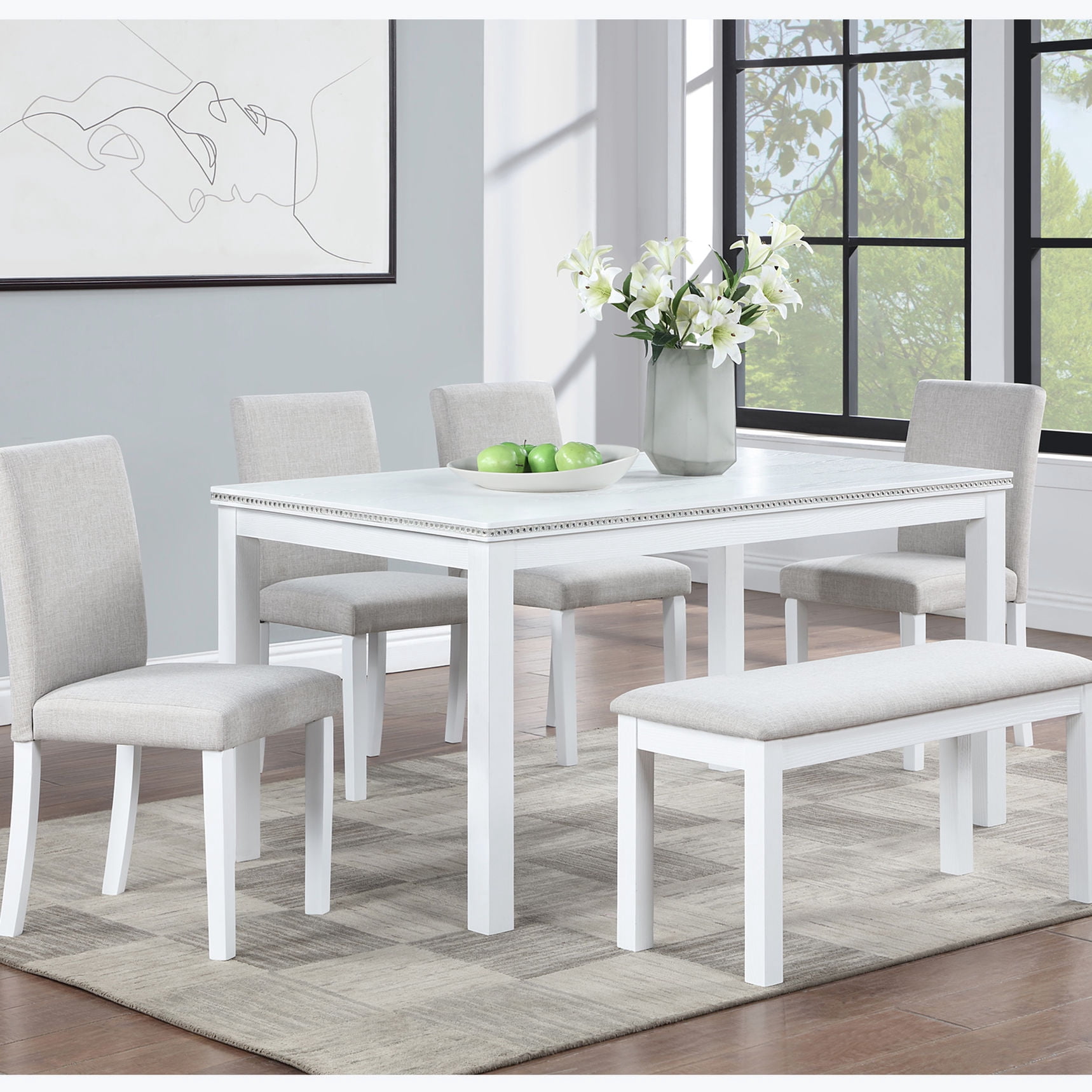 Rectangular Shape Chair Rectangular MDF Table and Upholstered Chairs Set / Adaptable to Various ...