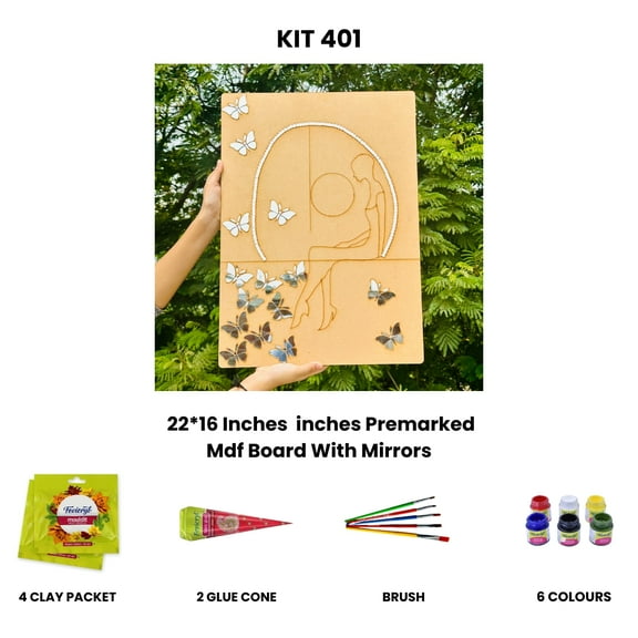 Rectangular MDF Wall Art Panel Kit with Decorative Mirror Pieces 22x16 Inch Premarked Indian Craft Board for DIY Home Dcor