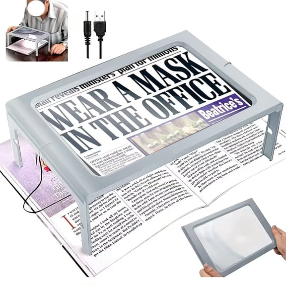 Rectangular Magnifying Glass with 12 LED Lights, Foldable Hands-Free Design for Seniors and Low Vision Reading, Ideal for Fine Print and Holiday Gift Giving