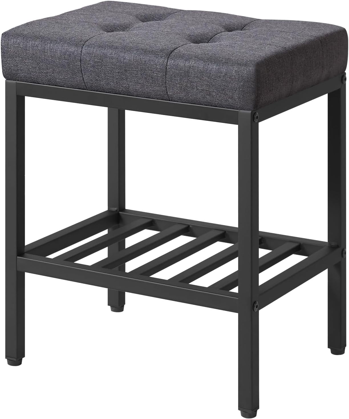 dark grey dressing table stool Rectangular Makeup with Adjustable Feet and Storage Space, Footrest Chair, Linen Seat Vanity Stool, Multi-Use as Small Side or Ottoman, for Bedroom, Gray WBD017G luxury dressing table chair