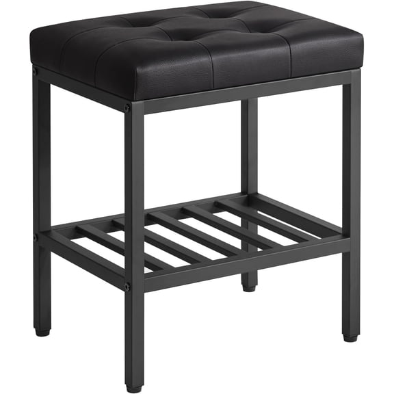 Rectangular Makeup Stool with Adjustable Feet and Storage Space, Footrest Chair, PU Vanity Seat, Multi-Use as Small Side Table or Ottoman, for Bedroom, Black WBD017B