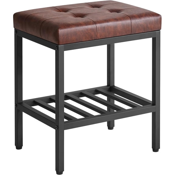 Rectangular Makeup Stool with Adjustable Feet and Storage Space, Footrest Chair, PU Vanity Seat, Multi-Use as Small Side Table or Ottoman, for Bedroom, Dark Brown WBD017Z