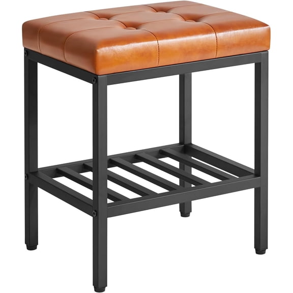 Hltser Square Makeup Stool with Adjustable Feet and Storage Space Footrest Chair PU Vanity Seat Multi-Use as Small Side Table or Ottoman for Bedroom Dark Brown LG-60Z