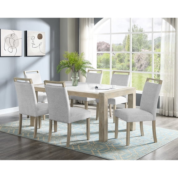 Rectangular Marble Dining Set | Ideal for Contemporary Dining | With Upholstered Chairs and Nailhead Trim | Overcomes the Problem of Boring Dining Furniture