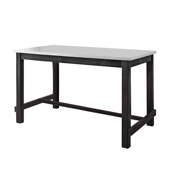 Rectangular Marble Top Counter Height Wooden Table with Trestle Base Gray