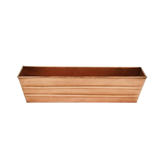 Rectangular Metal Flower Planter Box with Embossed Line Design, Small, Copper- Saltoro Sherpi