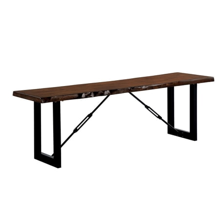 Rectangular Metal Frame Bench with Wooden Seat in Black and Brown