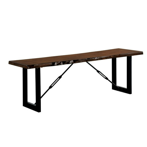 Rectangular Metal Frame Bench with Wooden Seat in Black and Brown