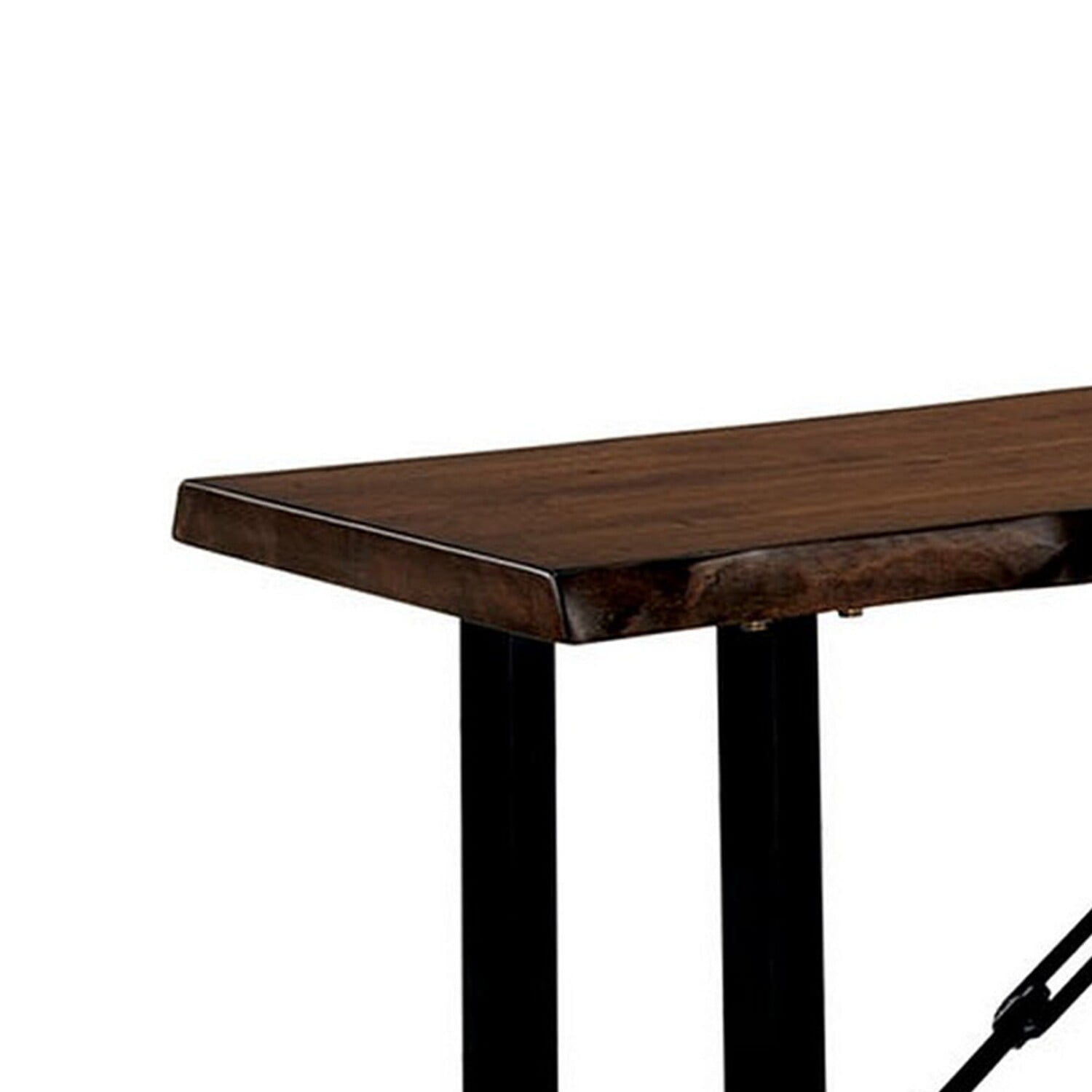 Rustic Black Metal Frame Bench with Walnut Wooden Seat