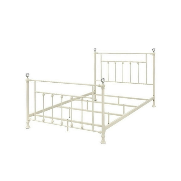 Benjara Rectangular Metal Full Size Bed with Crystal Trims- White