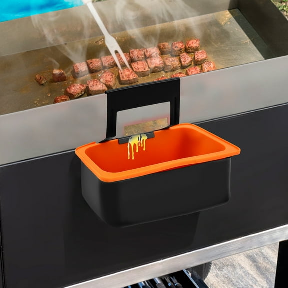 Rectangular Metal Rear Grease Cup With Silicone Liner Reusable Dishwasher Safe Grease Drip Pan for Barbecue Cooking