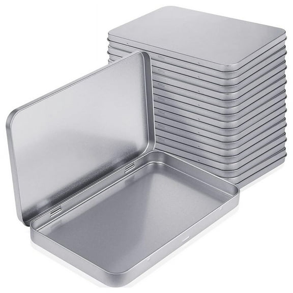Rectangular Metal Tin Box with Lid Metal Hinged Lid Tin Metal Empty Tin Box Container Silver Storage Tin Box,10PCS
