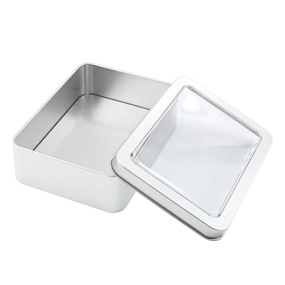 Rectangular Metal Tin Storage Box with Lid Portable Tinplate Container with Window for Home Organization Crafts Gifts Cards Candles Keys Storage Organizer(B,12.5x9cm)