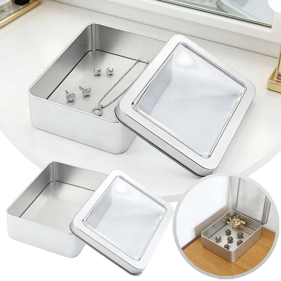 Rectangular Metal Tin With Window For Beads Storage Universal Packaging Container
