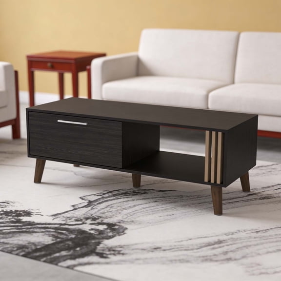 Rectangular Mid Century Coffee Table, Simple Modern Center Table with Drawer for Living Room Decor