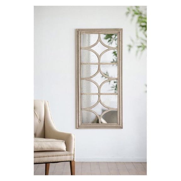 Rectangular Mirror 28x59, Distressed White Frame, Decorative Window Mirror, Vertical/Horizontal Wall Mirror, Vintage Style for Bathroom, Bedroom, Living Room
