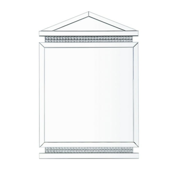 Rectangular Mirror Wall Decor with Faux Crystals and Triangular Top, Silver
