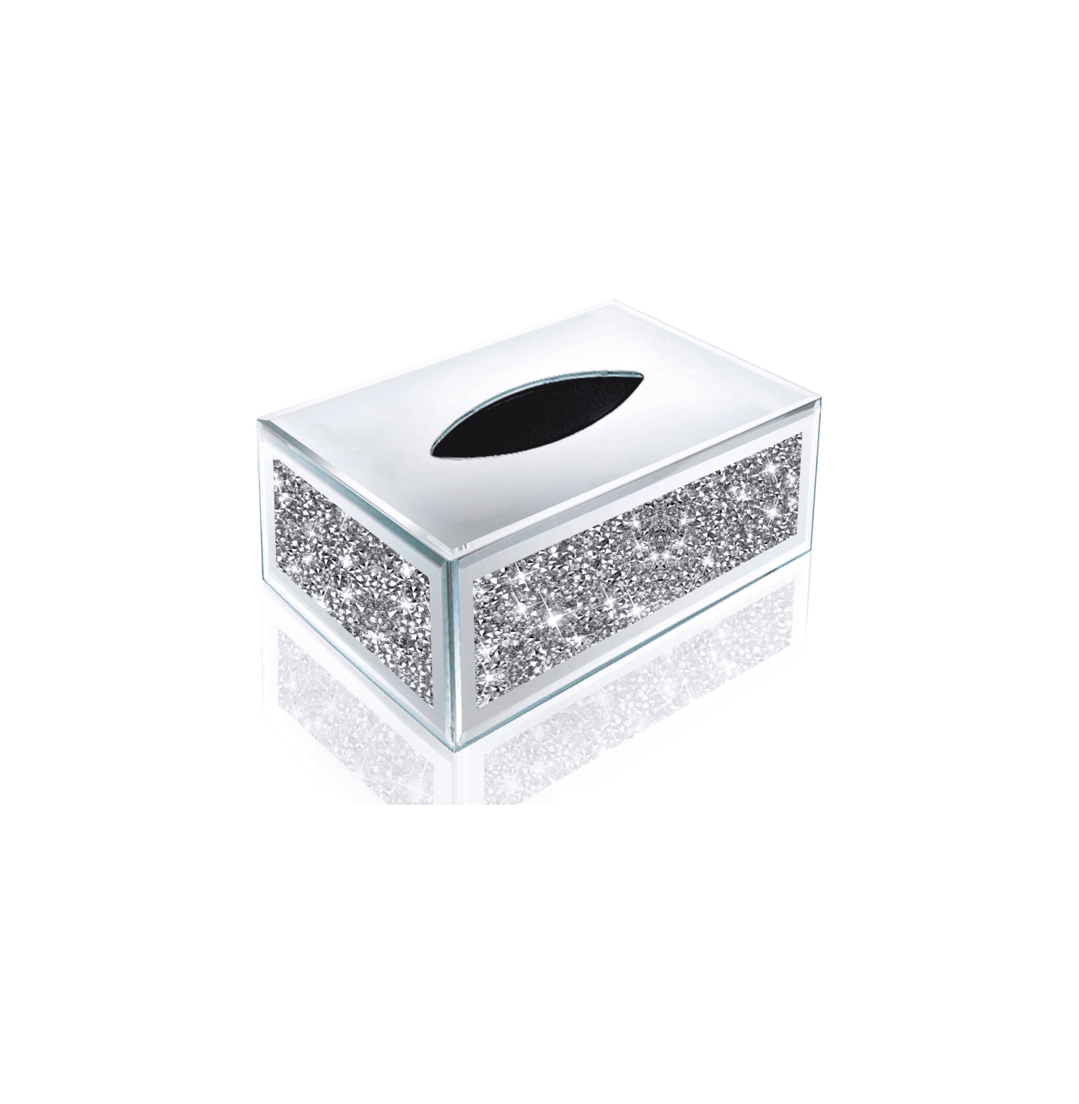 Rectangular Mirrored Tissue Box Cover,Crystal Crushed Tissue Box,Silver