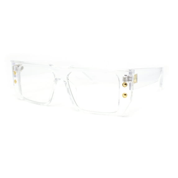 Rectangular Mobster Flat Top Clear Lens Retro Fashion Eyeglasses Clear