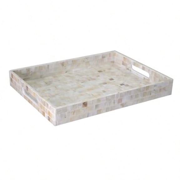 Rectangular Mother Of Pearl Serving Tray Nacre Wood Lap Ottoman Tray For Coffee Table Luxury Decorative Handmade Eating Platters W Insert Handles Milano