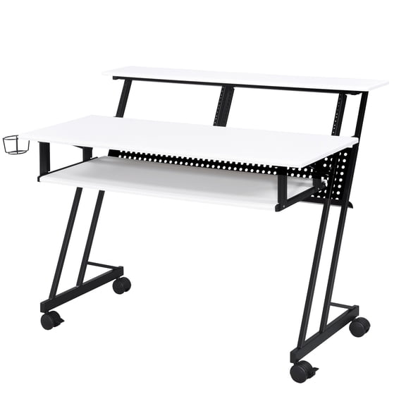 Rectangular Music Desk | Accommodates 61 - key Keyboard in Studio | Lightweight Metal and Wood Design | Easy - to - Move Solution for Practice