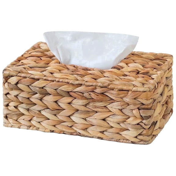 OFEFE Rectangular Natural Rattan Tissue Box Cover,Hand Woven Wicker Holder for Facial Tissues,Wicker Holder Ideal for Bathroom Living Room