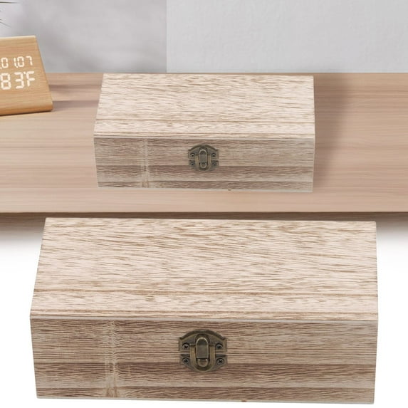 Rectangular Natural Wooden Box Wooden Jewelry Storage Box Crafts Unpainted Wooden Jewelry Box Pure Wood Jewelry Box Container With Lid Wood, Multi-Color One Size