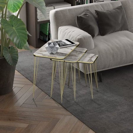 Rectangular Nesting Set of 3, Modern Woodgrain Look Base for Living Room Coffee Tables or Nightstands - Coffee Table - Side End Table - Small Side Table