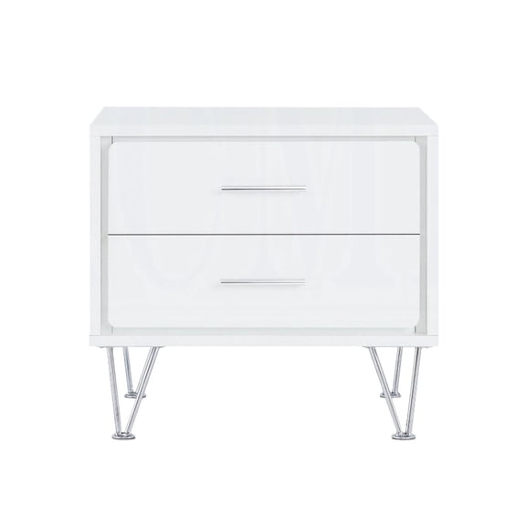 Rectangular Night Table - Drawer Storage for Night - Bedroom Furniture - Chrome Metal Look