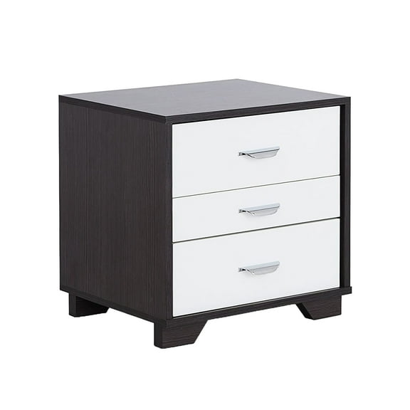 Rectangular Nightstand With 3 White And Black Drawers For Bedroom Modern Decorative