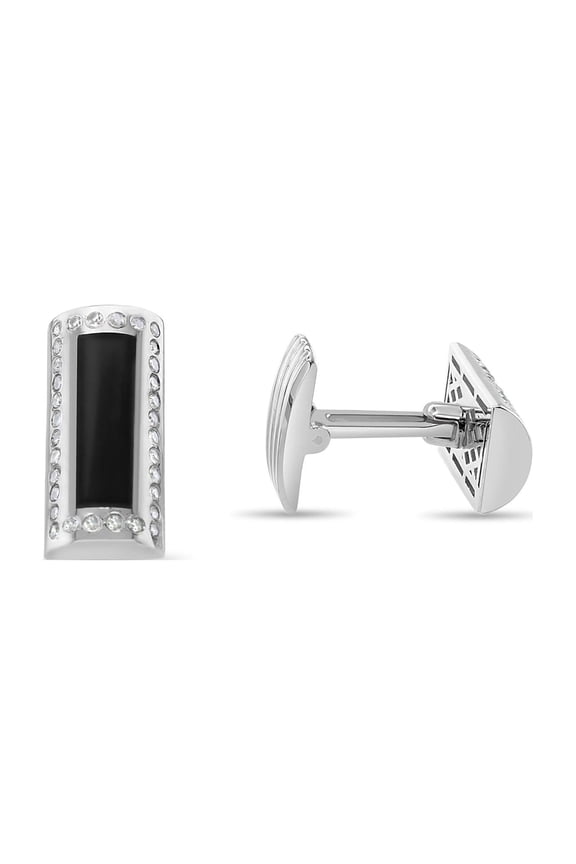 Rectangular Onyx & Diamond Cuff Links 14k White Gold