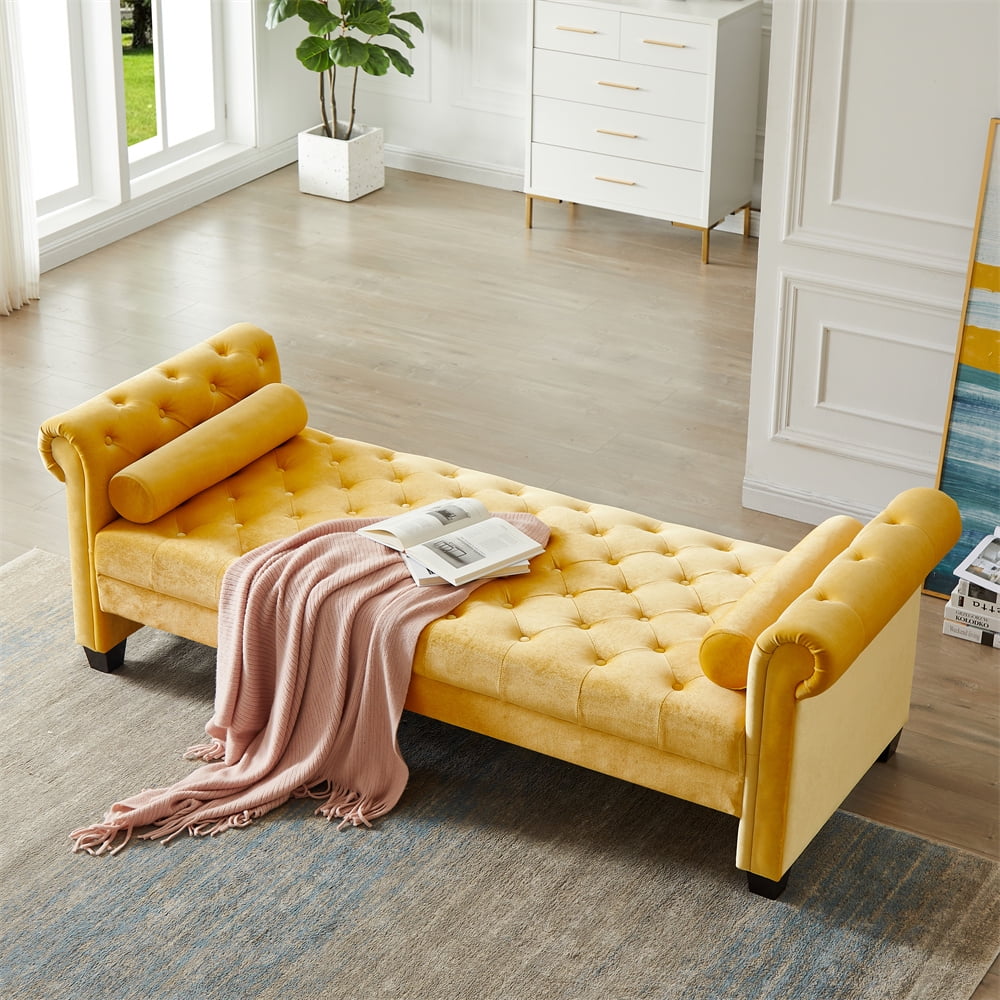 Modern Yellow Upholstered Bench with Rolled Arm UK Ubuy
