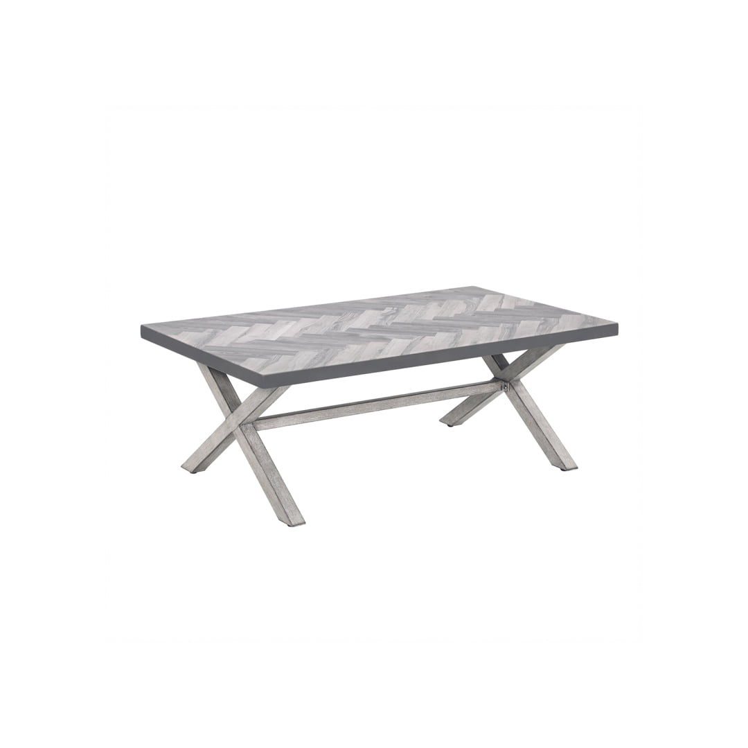 Rectangular Outdoor Coffee Table with Faux Wood Resin Top, Rust-Resistant Aluminum Frame & Adjustable Leveling Feet, White Oak