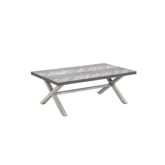 Rectangular Outdoor Coffee Table with Faux Wood Resin Top, Rust-Resistant Aluminum Frame & Adjustable Leveling Feet, White Oak