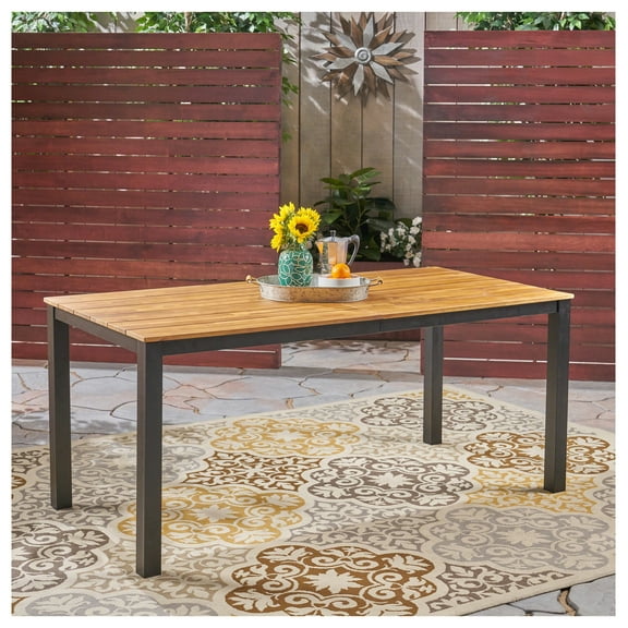 Rectangular Outdoor Dining Table, 71"L Wood Patio Table, Outdoor Farmhouse Bistro Table for Yard, Garden, Poolside, Deck