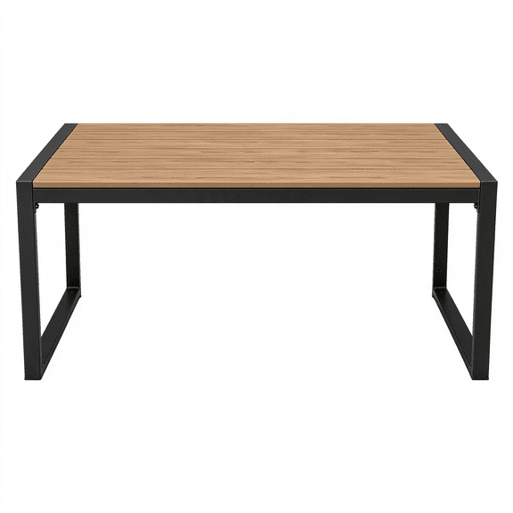 Rectangular Outdoor Patio Coffee Table, Rustproof Steel Frame with Weather Resistant WPC Wood-Like Tabletop, 165 LBS Capacity Side Table for Deck Porch Balcony Yard