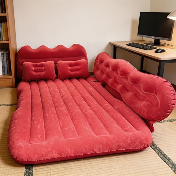 Rectangular PVC Plush Inflatable Bed, Soft Skin-Friendly Foldable Air Bed, Portable with Storage Bag & Repair Kit, for Indoor Rest, Office Lounge, Trunk, Camping & Beach Use