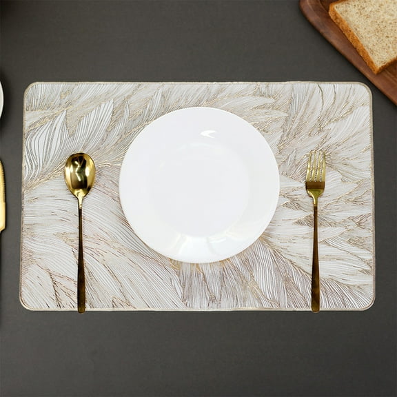Rectangular PVC Table Mat, Heat Resistant Non-Slip Placemat, Waterproof Washable Kitchen Decor, European Feather Pattern, for Dining & Coffee Tables