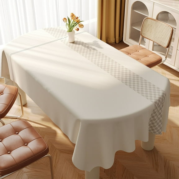 Rectangular PVC Tablecloth | Beige Decorative Picnic & Dinner Cover | Waterproof Easy-Clean | Fits Dining Tables, Coffee Tables, Desks | Multiple Sizes: S/M/L/XL | 1 Piece