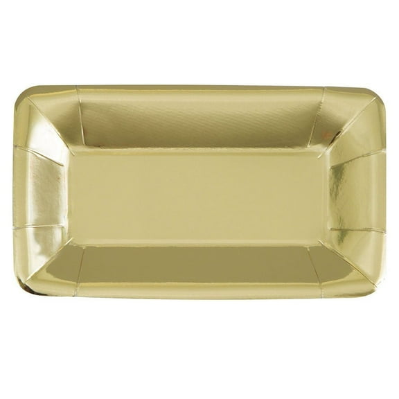 Rectangular Paper Appetizer Plates, 9 x 5 in, Foil Gold, 8ct