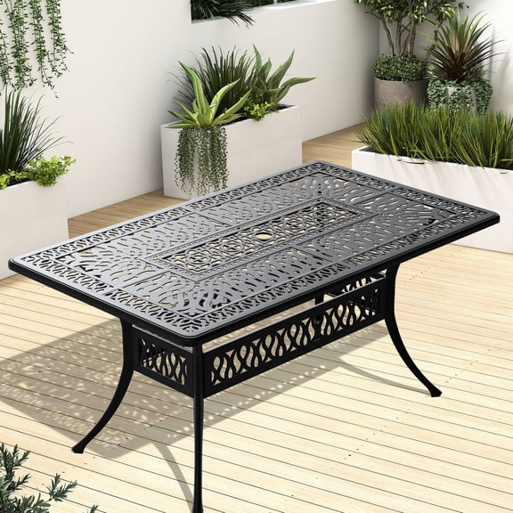 Rectangular Patio Dining Table of Aluminum | For Outdoor Family Meals | Exquisite Patterns by Casting | PA66 Nylon Wear - resistant Foot Pads