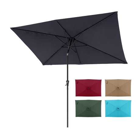 COBANA 6.6 x 9.8ft Rectangular Patio Umbrella, Balcony Table Market Umbrella, Outdoor Umbrella with Push Button Tilt and Crank for Garden, Lawn, Deck, Yard, Pool, Dark Blue