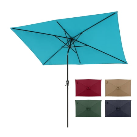 COBANA 6.6 x 9.8ft Rectangular Patio Umbrella, Balcony Table Market Umbrella, Outdoor Umbrella with Push Button Tilt and Crank for Garden, Lawn, Deck, Yard, Pool, Blue
