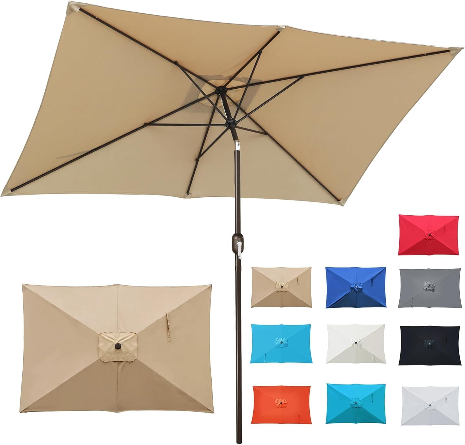 Rectangular Patio Umbrella, Table Market Umbrella with Tilt and Crank ...